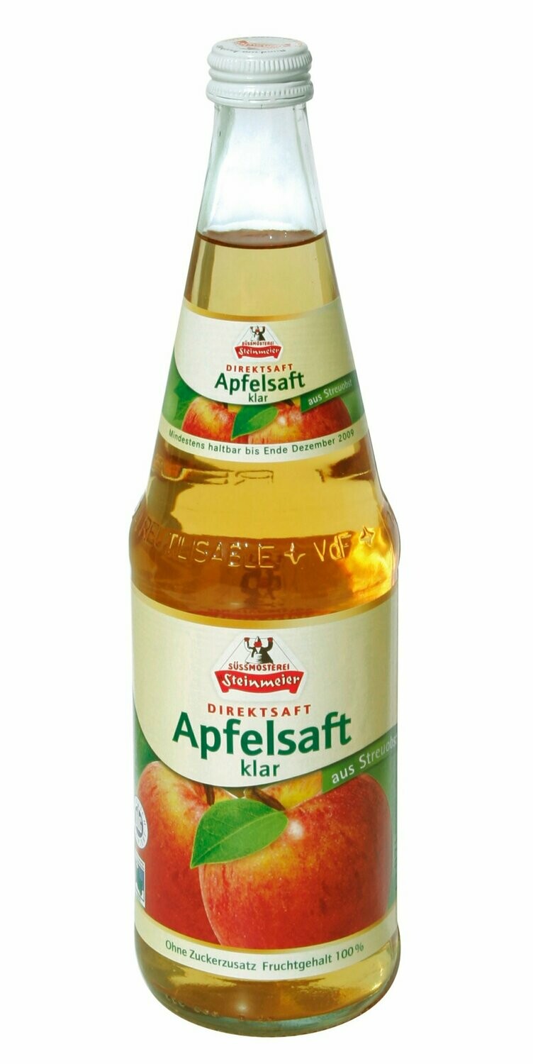 Steinmeier Apfelsaft klar
(12x 0,7l FL Glas 15,99 € inkl. MwSt. zzgl. Pfand)