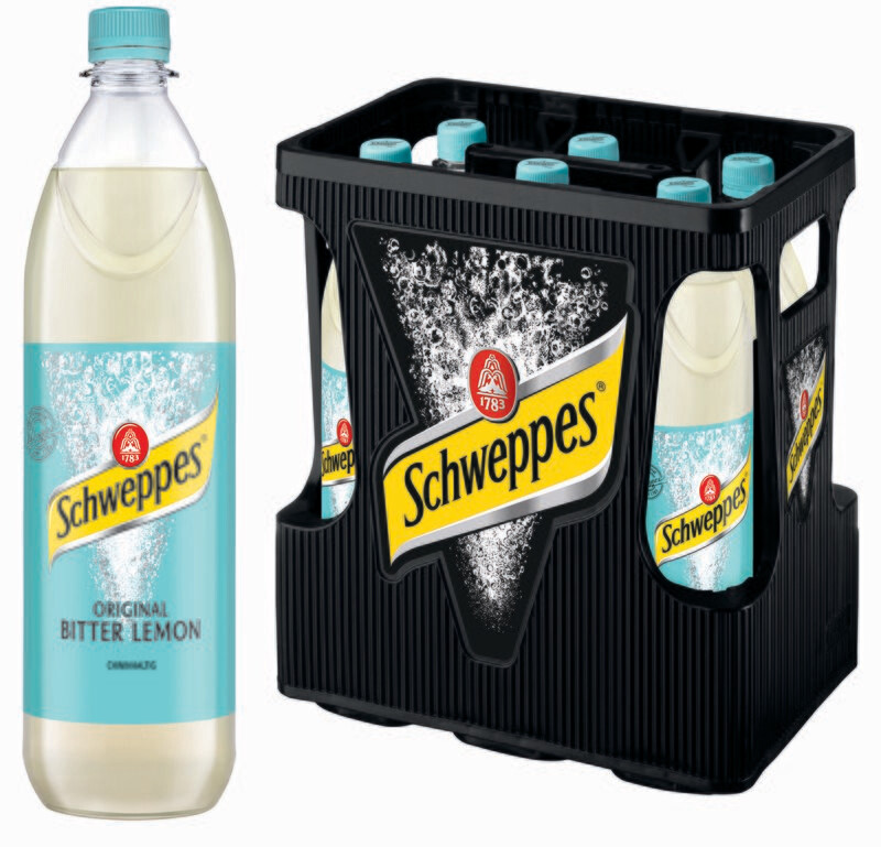 Schweppes Bitter Lemon
(6x 1,0l PET FL 12,99 € inkl. MwSt. zzgl. Pfand) Schweppes Bitter Lemon
(6x 1,0l PET FL 12,99 € inkl. MwSt. zzgl. Pfand)