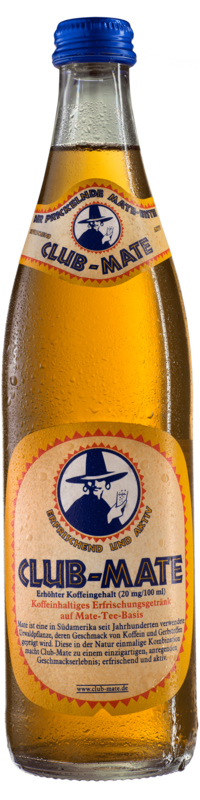 Club Mate
(20x 0,5l Glas FL 17,99 € inkl. MwSt. zzgl. Pfand) Club Mate
(20x 0,5l Glas FL 17,99 € inkl. MwSt. zzgl. Pfand)