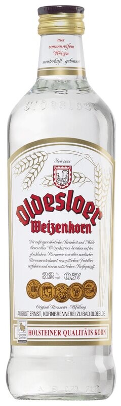 Oldesloer Weizenkorn 32% Vol / 0,7l Flasche / 7,99 € Oldesloer Weizenkorn 32% Vol / 0,7l Flasche / 7,99 €
