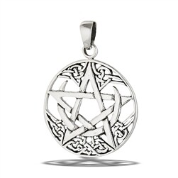 Sterling Silver Celtic Crescent Moon with Pentagram Pendant