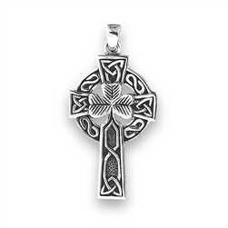 Sterling Silver Shamrock Celtic Cross Pendant