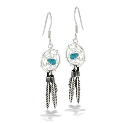 Sterling Silver Dreamcatcher Earrings with Synthetic Turquoise