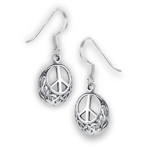 Sterling Silver Peace Sign Celtic Earrings