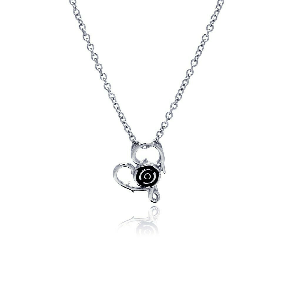Stainless Steel Open Heart Center Rose Necklace