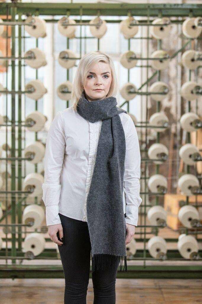 Gray Herringbone Lambswool Scarf
