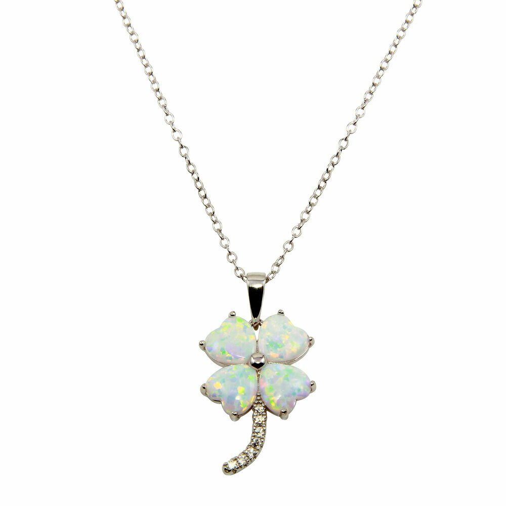 Sterling Opal Clover Necklace
