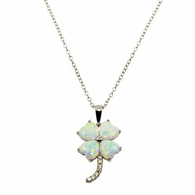 Sterling Opal Clover Necklace