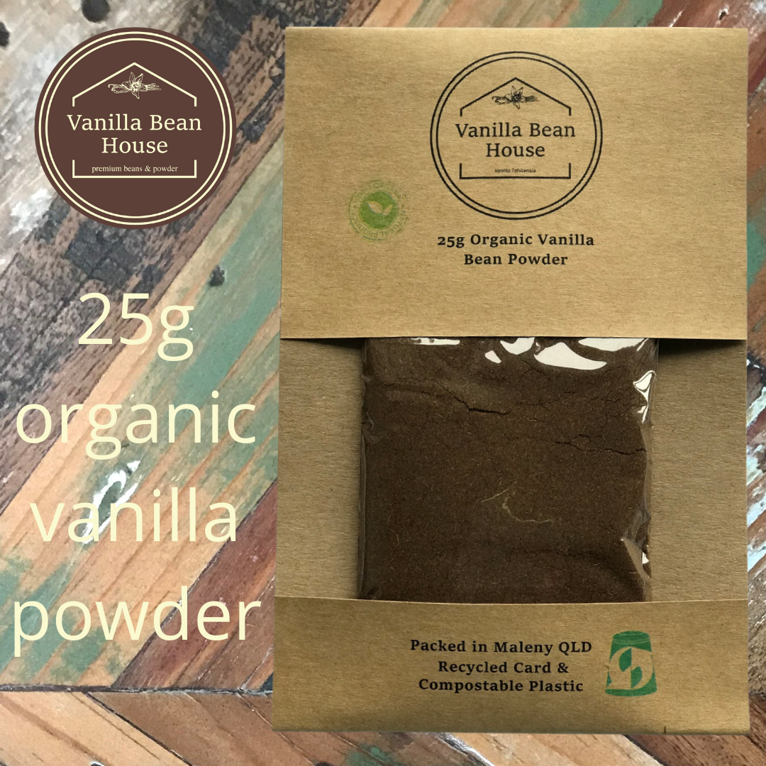 Vanilla Bean Powder - Organic 25g, eco-friendly recycled card and home-compostable packaging