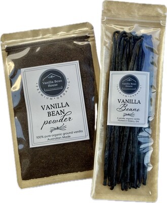 50g Value Bundle - 50g each of Organic Vanilla Bean Pods & Organic Vanilla Bean Powder