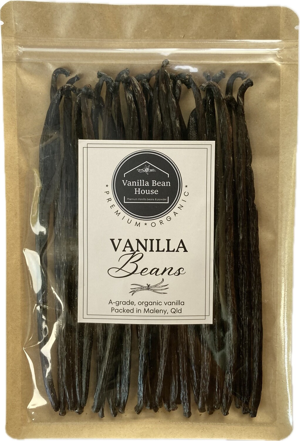 100g - Organic, A-grade, 16cm+ length Vanilla Bean Pods