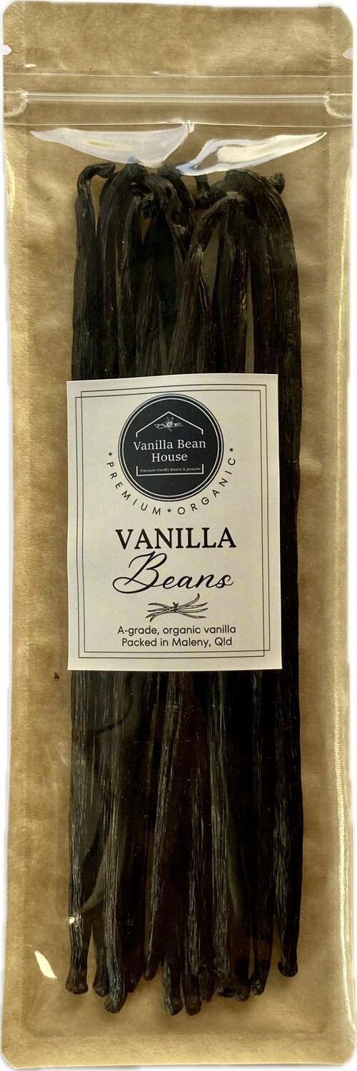50g - Organic, A-grade, 16cm+ length Vanilla Bean Pods