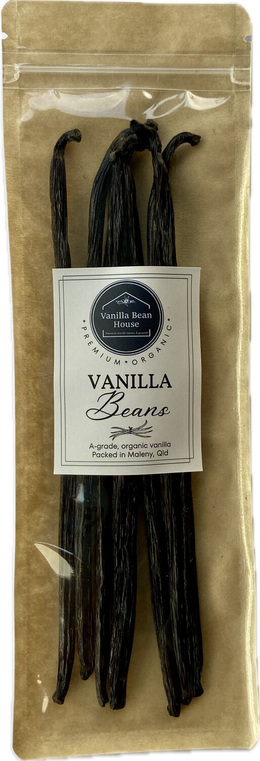 30g - Organic, A-grade, 16cm+ length Vanilla Bean Pods