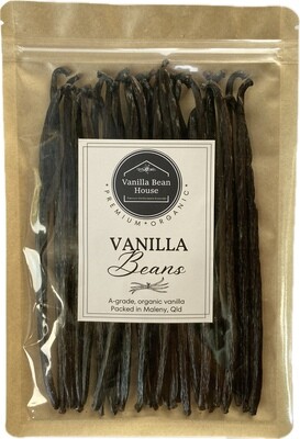 250g - Organic, A Grade, 16 cm+ length, Vanilla Bean Pods