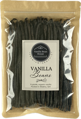 200g - Organic, A Grade, 16 cm+ length, Vanilla Bean Pods