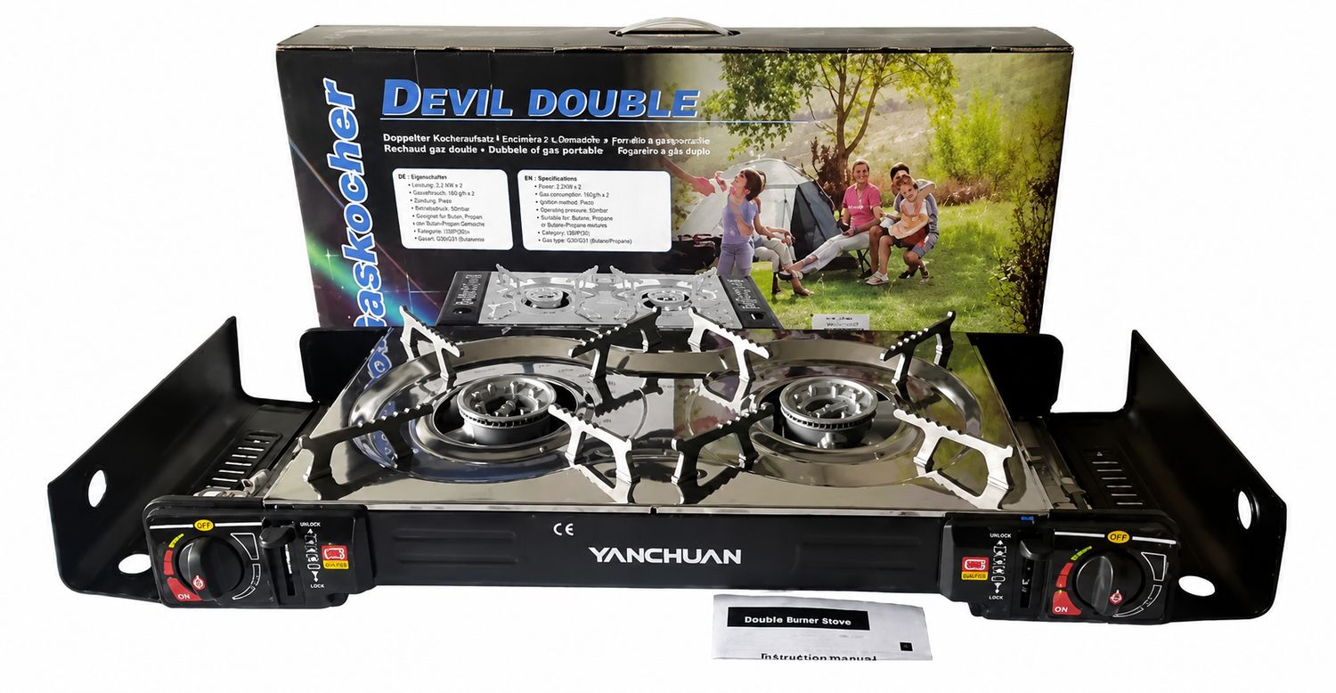 Cocina de Gas Portátil Yanchuan Devil Double 2 Quemadores Cocina de Gas Portátil Yanchuan Devil Double 2 Quemadores