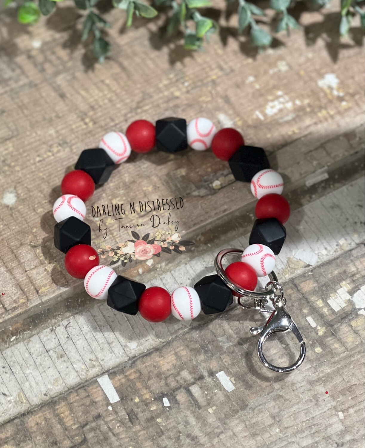 Black &amp; Red Baseball Inspired Keychain Wristlet