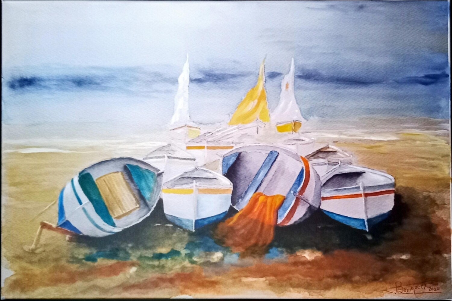 &quot;Riva del pescatore 2&quot; olio su tela