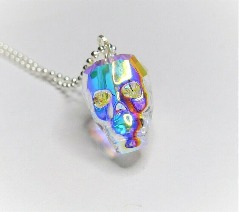 Rainbow crystal skull necklace