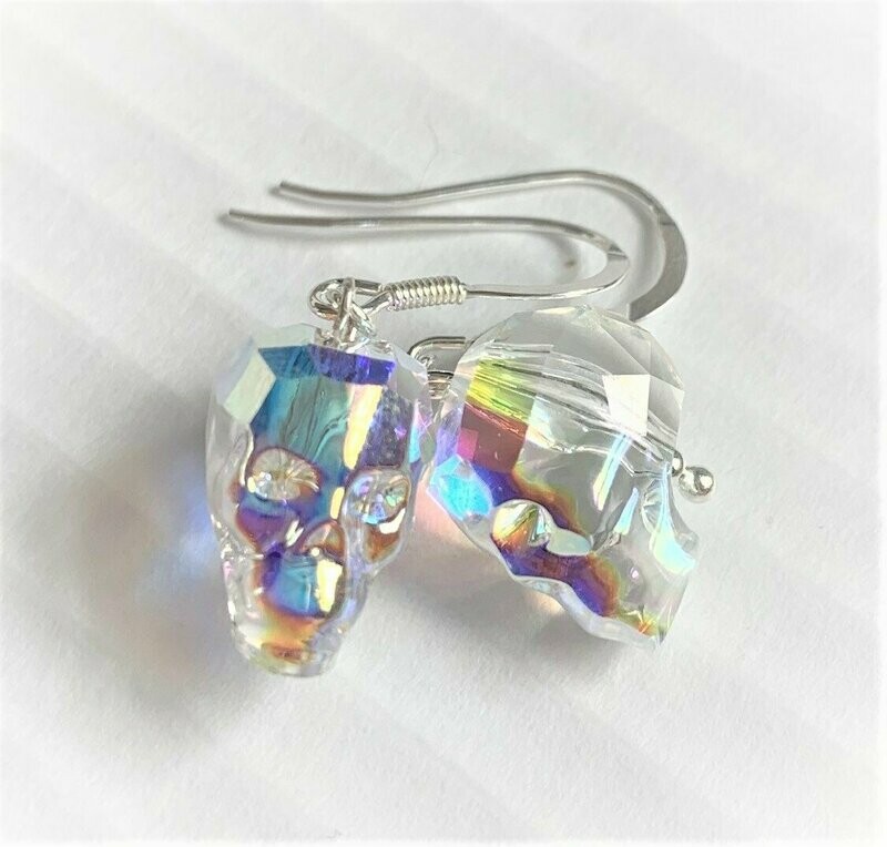 Rainbow crystal skull earrings