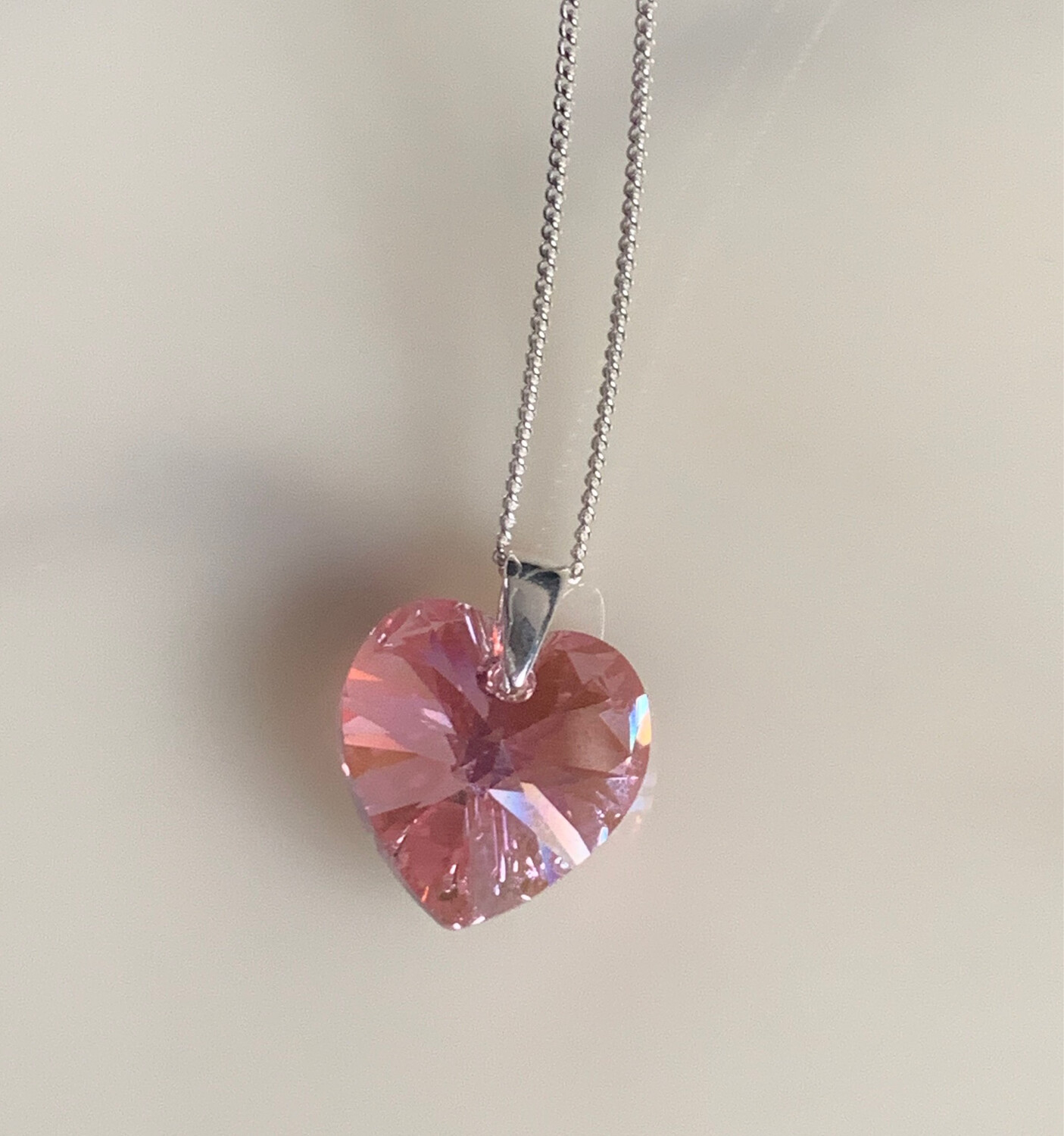 Heart Made With Swarovski Crystal Love Pendant Pink Color Necklace 18