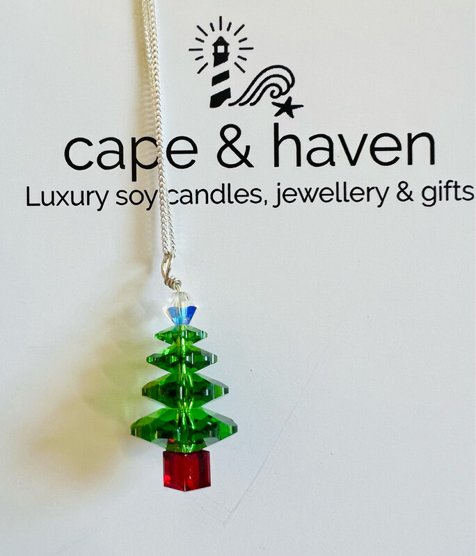 Christmas Tree Necklace, Bright Green Crystal