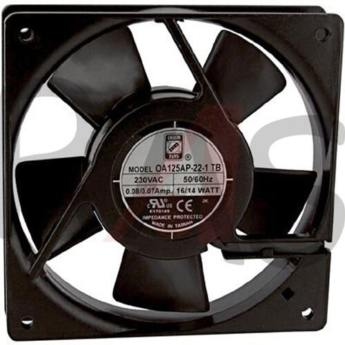 Orion Fan Part # OA125AP-22-1TB Voltage: 220 VAC Size : 120mm x 120mm x 25mm