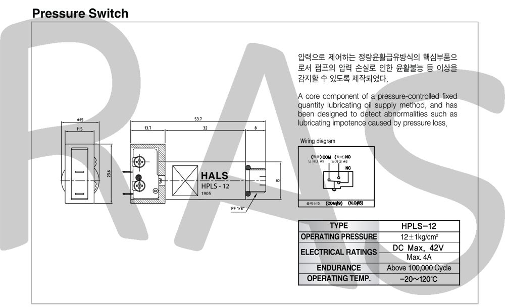 HALS LUBE Pressure Switch HPLS-12