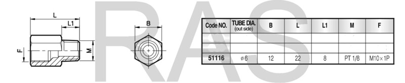 Hals Lube - Adaptor PT 1/8 (Male) to M10 x 1P (Female) - 51116