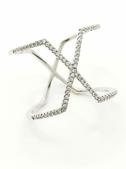 Silver 925 X design white stone ring