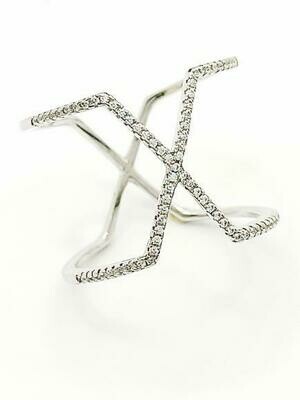 Silver 925 X design white stone ring