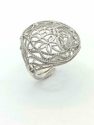 Silver 925  flower diamond cut round ring