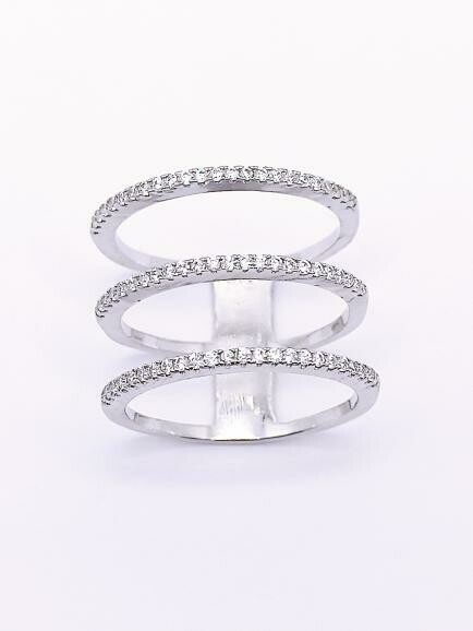 Silver 925 3 line design white stone ring