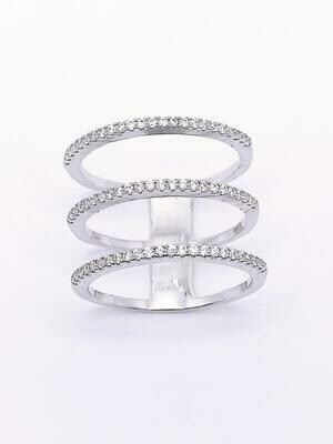Silver 925 3 line design white stone ring