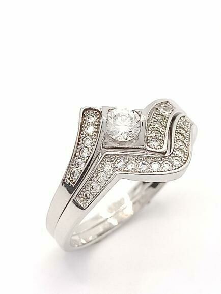 Silver 925 modern double ring white stone