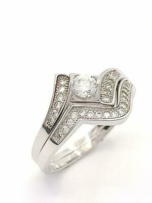 Silver 925 modern double ring white stone