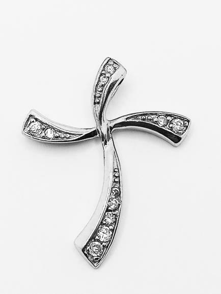 Silver 925 stone cross pendant, COLOR: White gold plated