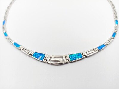 925 Opal blue fire Meandros Greek necklace