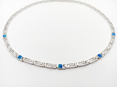 925 Opal blue fire  Meandros Greek necklace