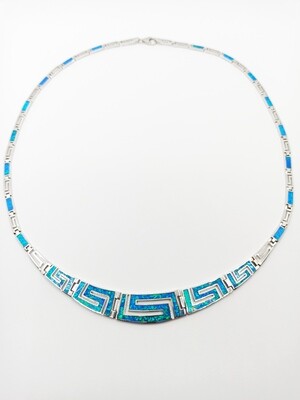 925 Opal blue fire wide Meandros Greek necklace