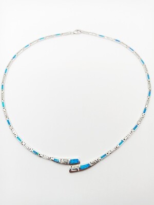 925 Opal blue fire  Meandros Greek necklace