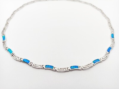 925 Opal blue fire  wave Meandros Greek necklace