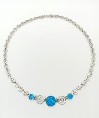 925 Opal blue fire spiral Meandros Greek necklace