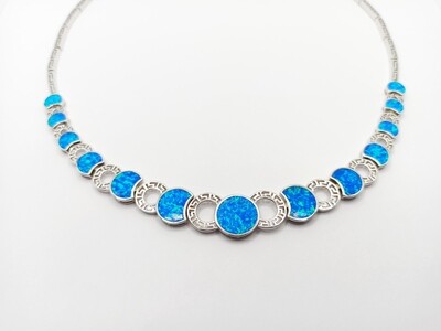 925 Opal blue wide spiral Meandros Greek necklace