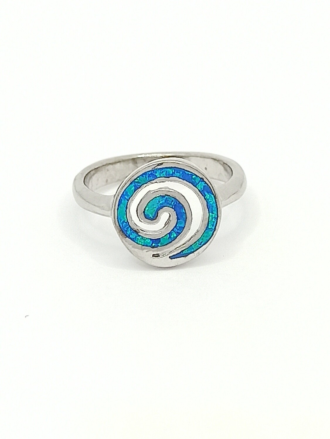 Silver 925  Opal blue spiral Meandros ring