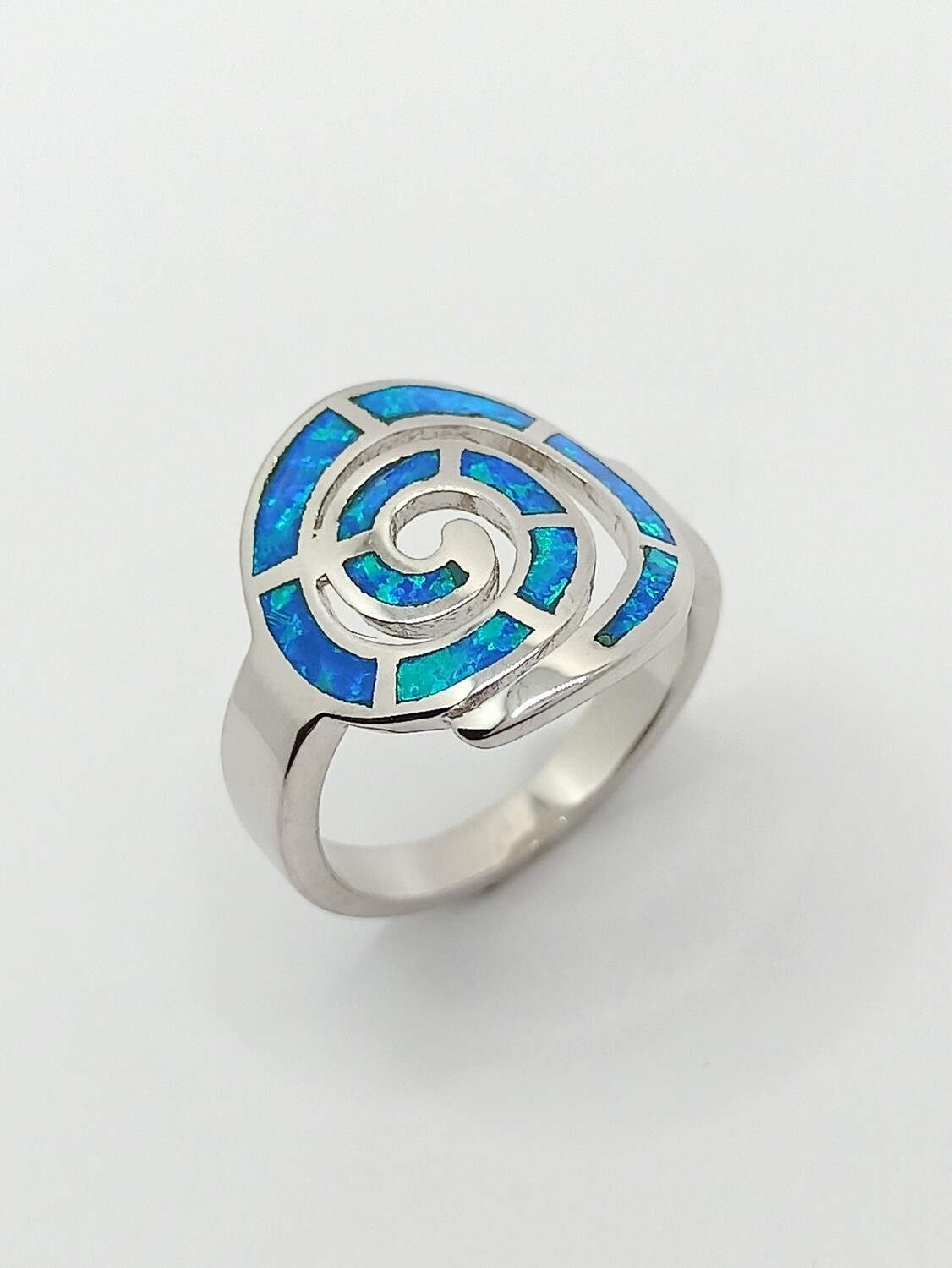 Silver 925 Opal blue Meandros Greek ring