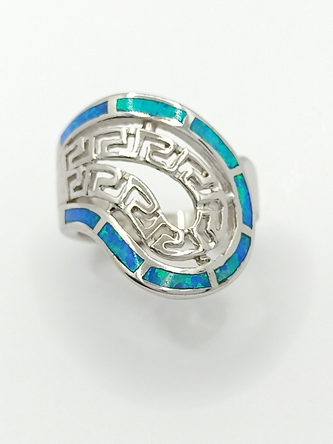 Silver 925 Opal blue wide Meandros ring