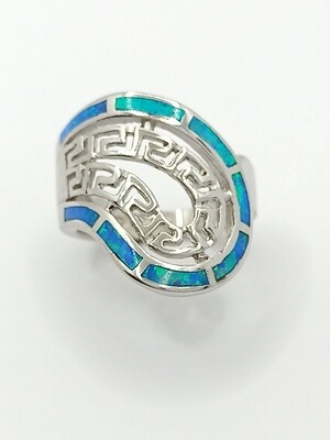 Silver 925 Opal blue wide Meandros ring