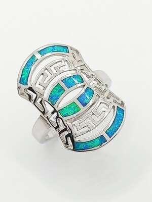 Silver 925 Opal blue wide Meandros ring