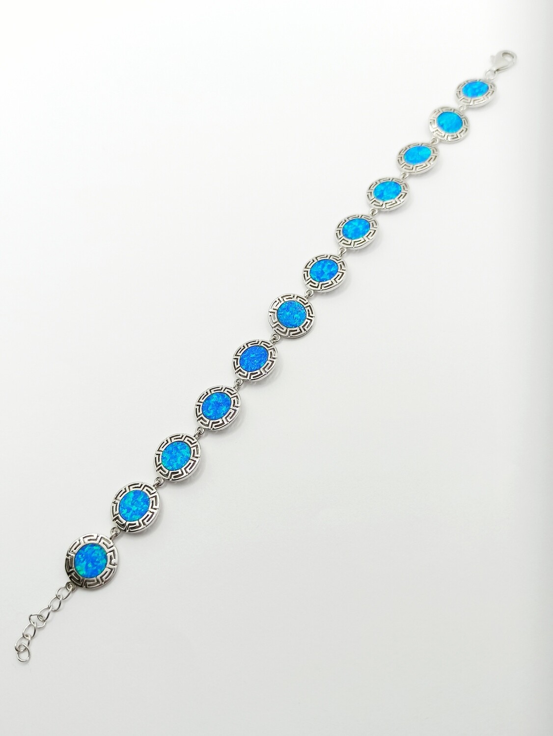 Silver 925 Opal blue round all over Meandros Greek bracelet